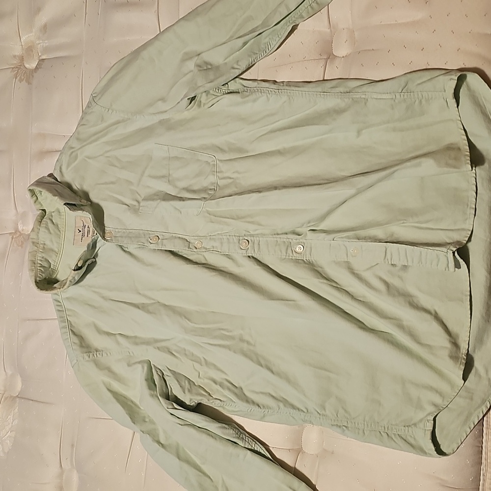 American Eagle Outfitters Men's Mint Green Shirt